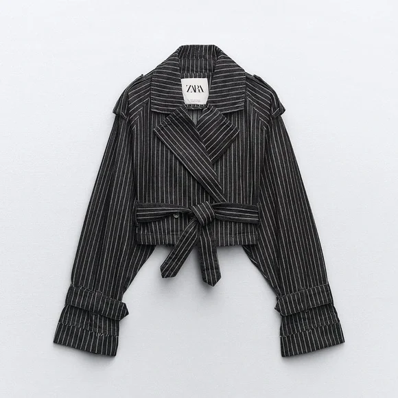 ✨SALE✨ ZARA OVERSIZED STRIPED CROP DENIM TRENCH ✨SALE✨ - Picture 4 of 9